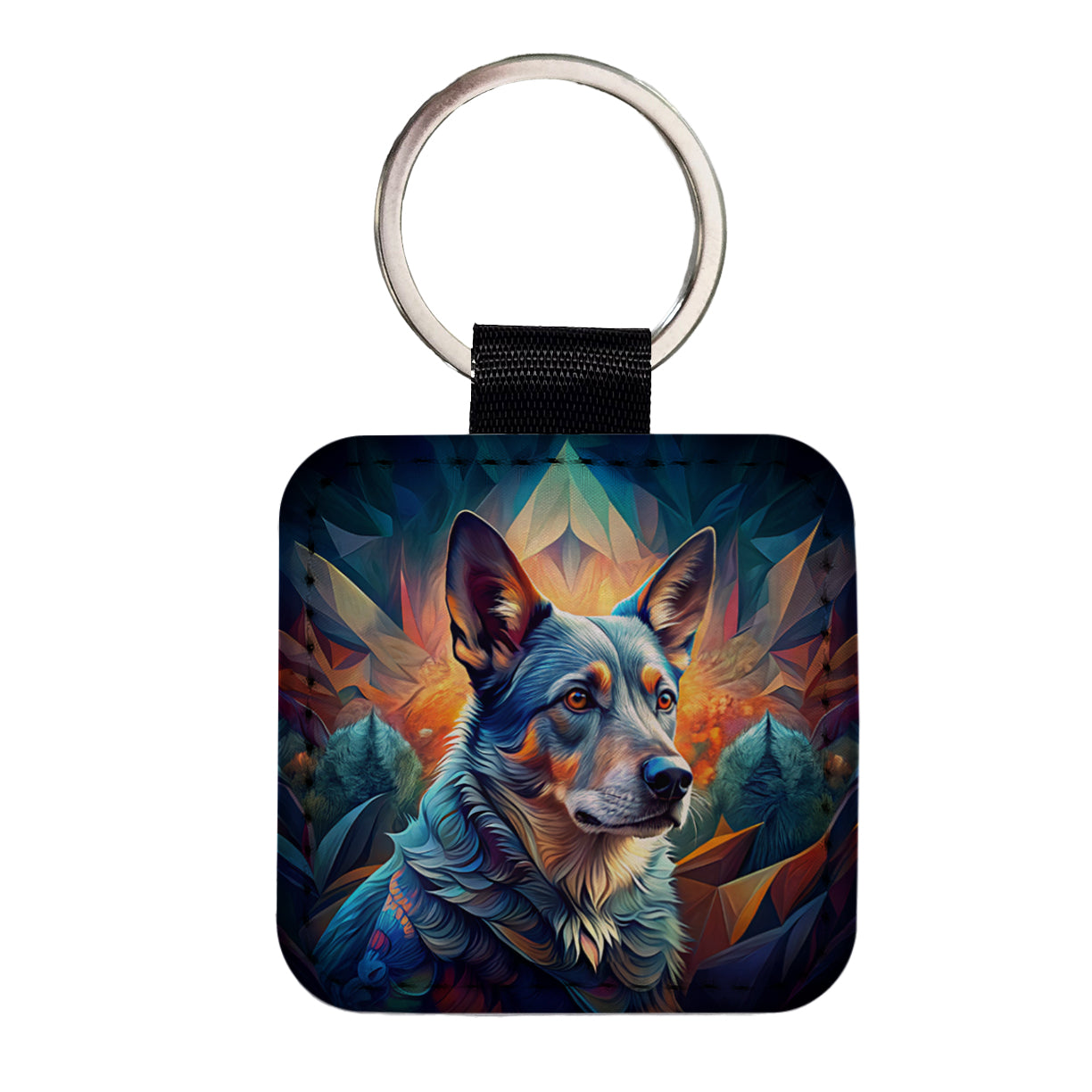 Australian Cattle Dog Abstract Stylized Art Square Faux Leather Keychain