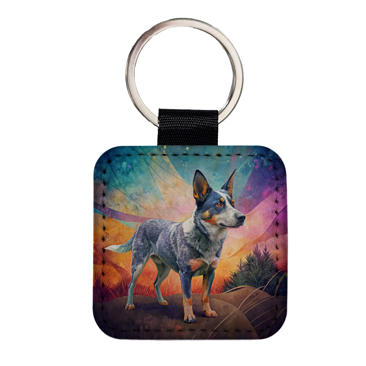 Australian Cattle Dog Contemporary Art Square Faux Leather Keychain