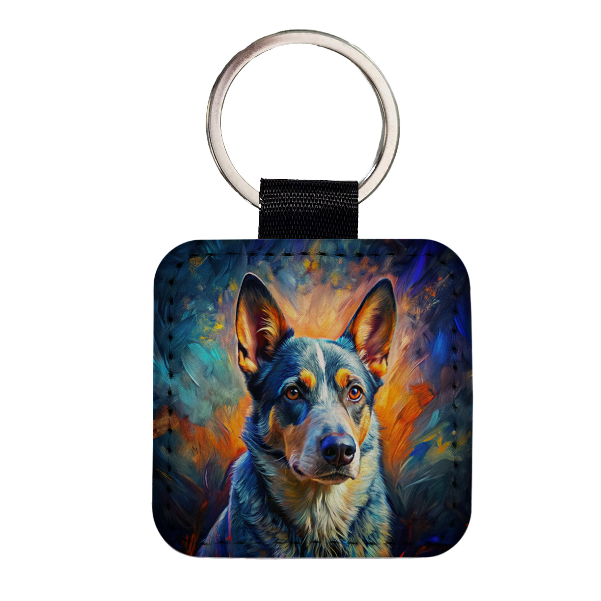 Australian Cattle Dog Expressionism Art Square Faux Leather Keychain