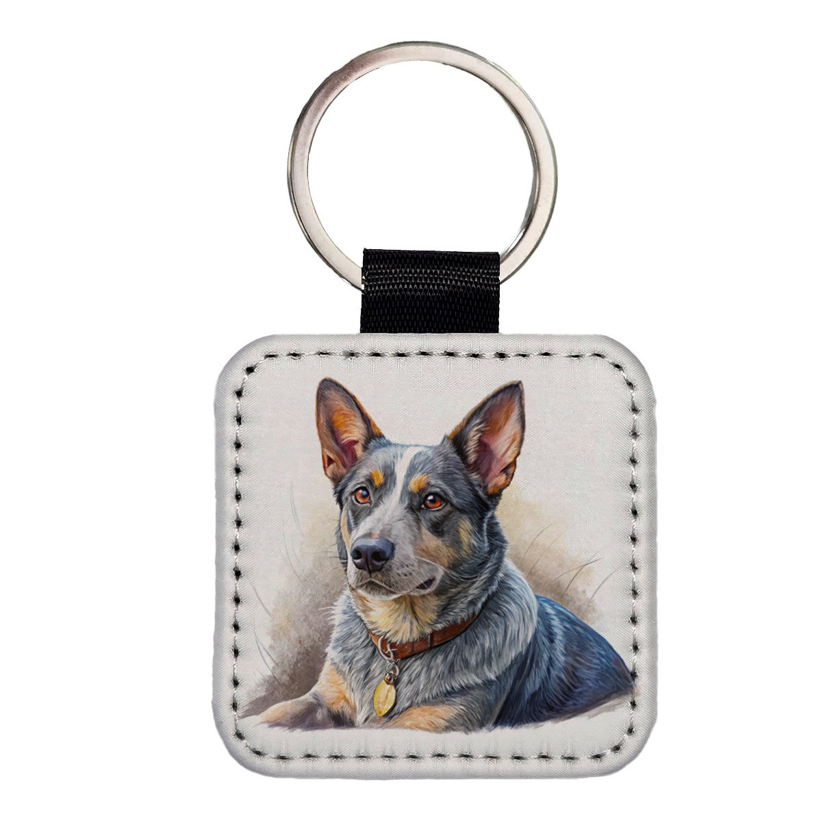 Australian Cattle Dog Illustration Square Faux Leather Keychain