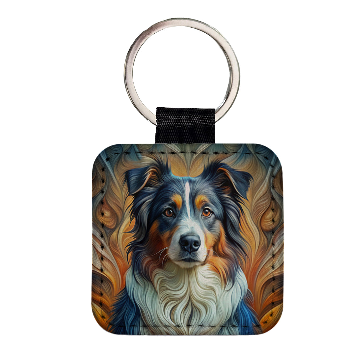 Australian Shepherd Dog Abstract Art Square Faux Leather Keychain