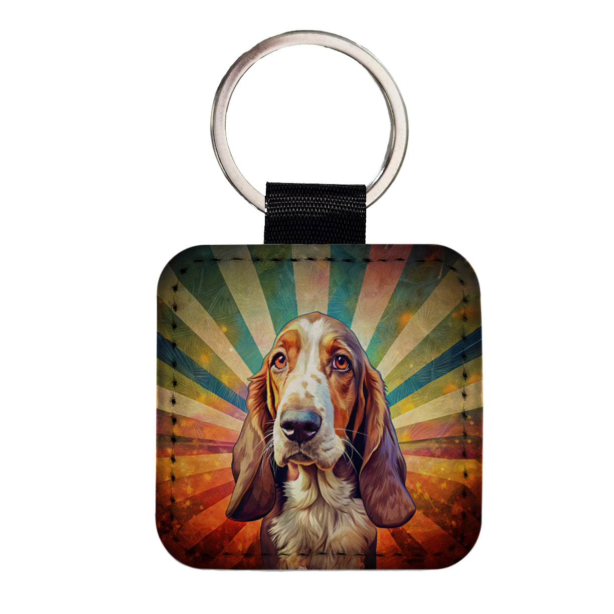 Basset Hound Dog Pop Art Square Faux Leather Keychain