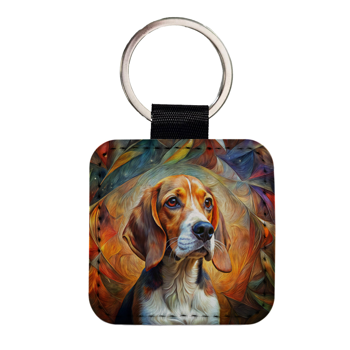 Beagle Dog Abstract Art Square Faux Leather Keychain