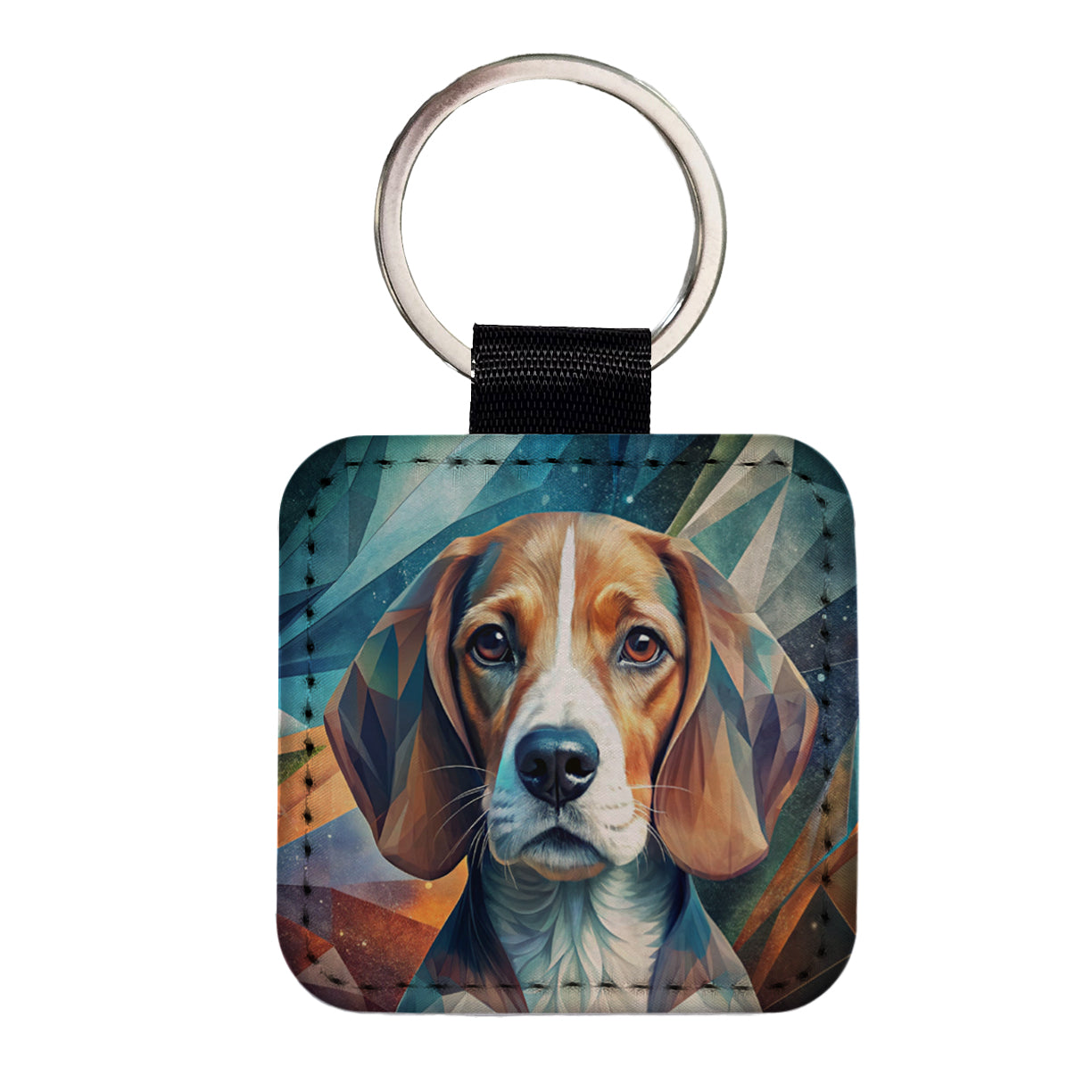 Beagle Dog Abstract Stylized Art Square Faux Leather Keychain