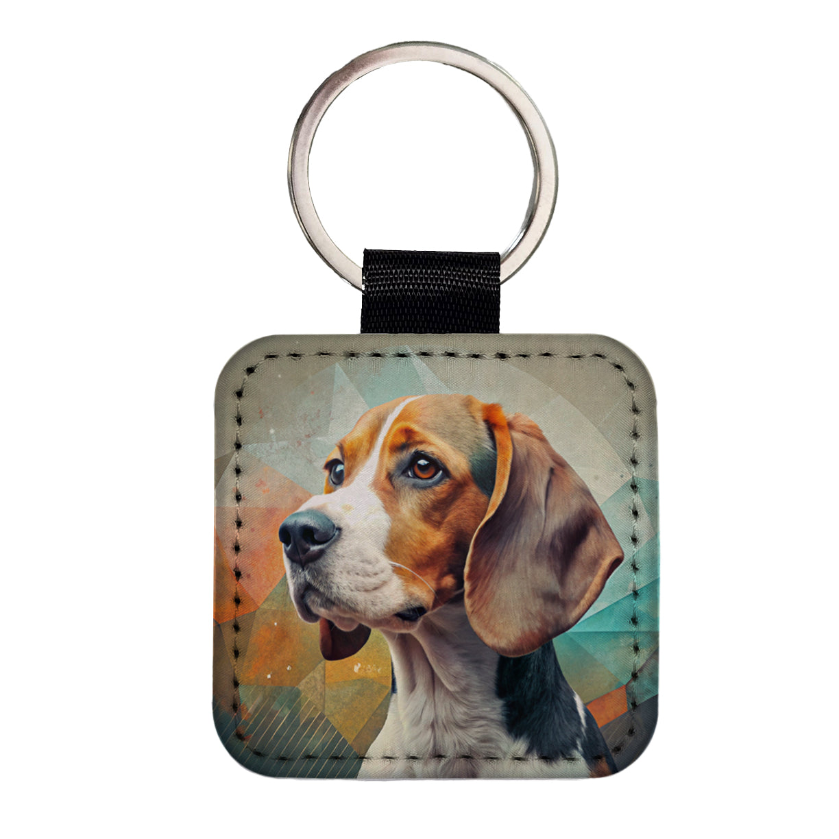 Beagle Dog Contemporary Art Square Faux Leather Keychain