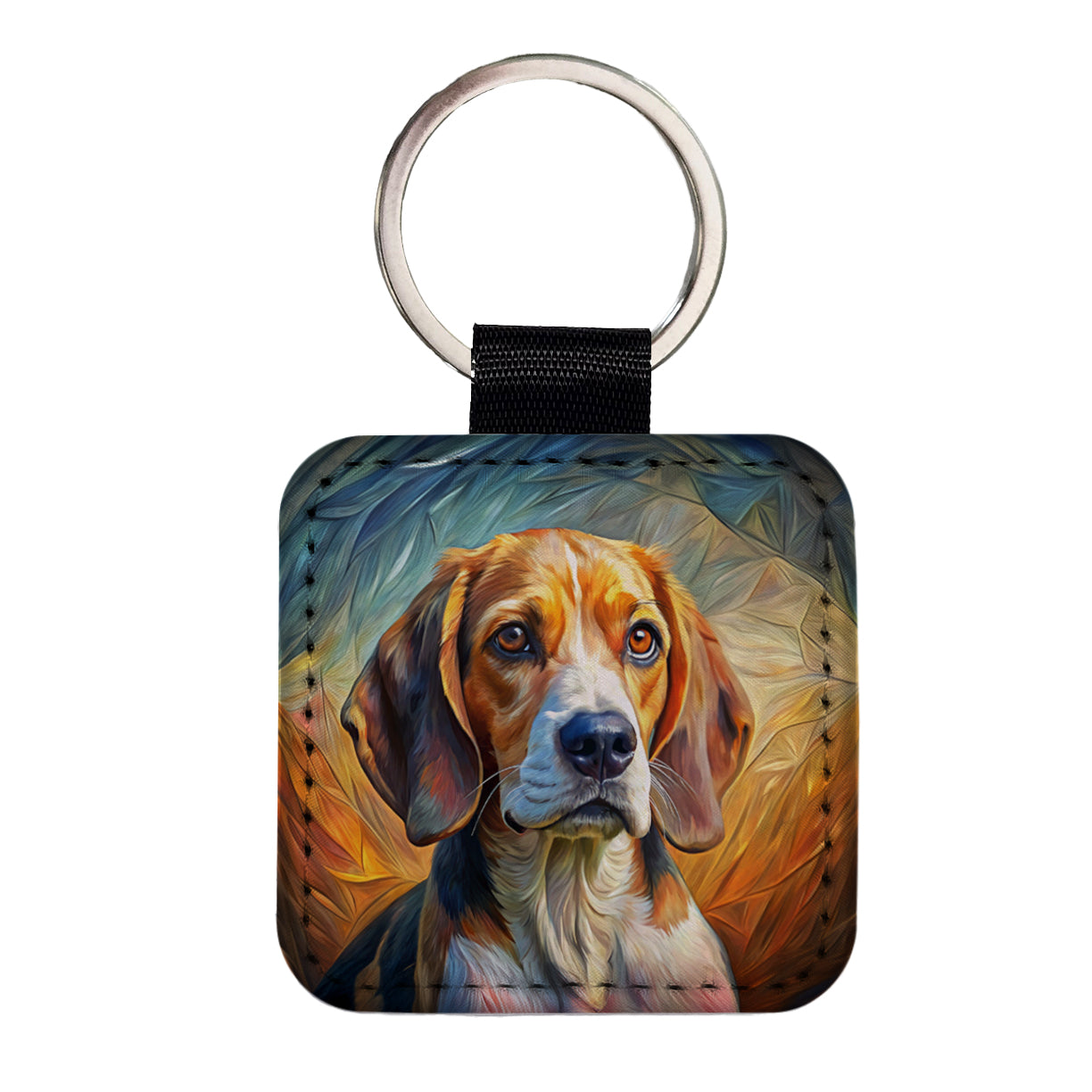 Beagle Dog Expressionism Art Square Faux Leather Keychain