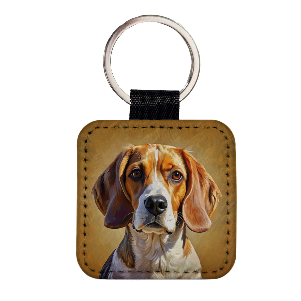 Beagle Dog Illustration Square Faux Leather Keychain