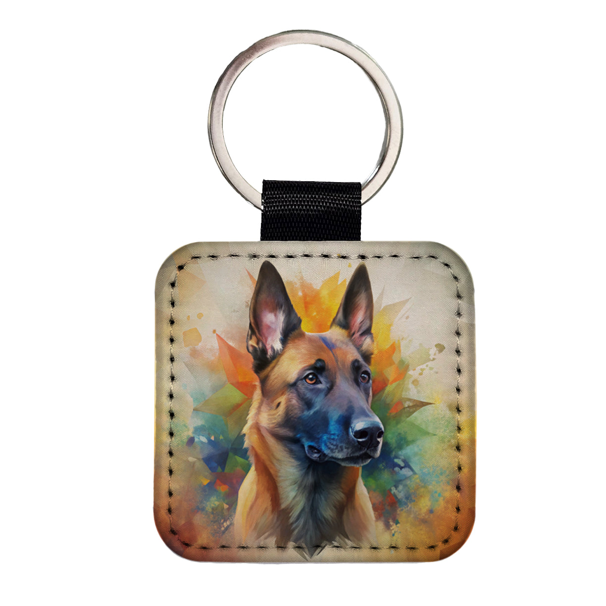 Belgian Malinois Dog Abstract Art Square Faux Leather Keychain