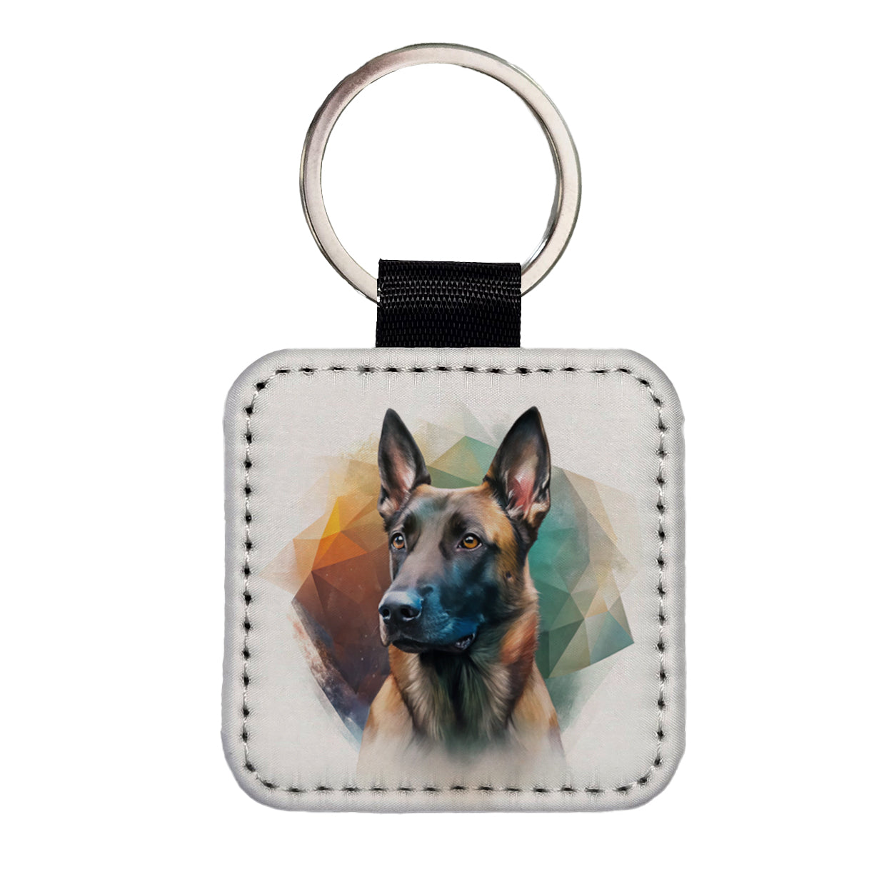 Belgian Malinois Dog Contemporary Art Square Faux Leather Keychain
