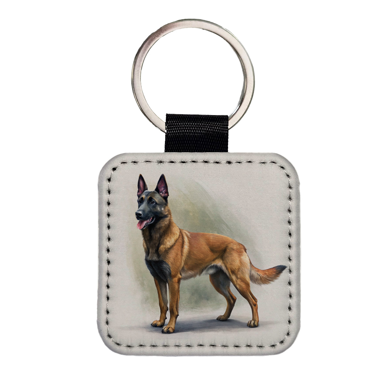 Belgian Malinois Dog Illustration Square Faux Leather Keychain