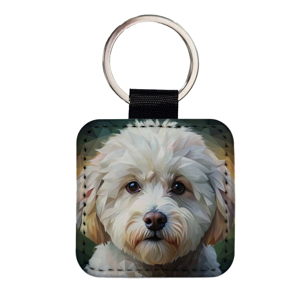 Bichon Frise Dog Abstract Stylized Art Square Faux Leather Keychain