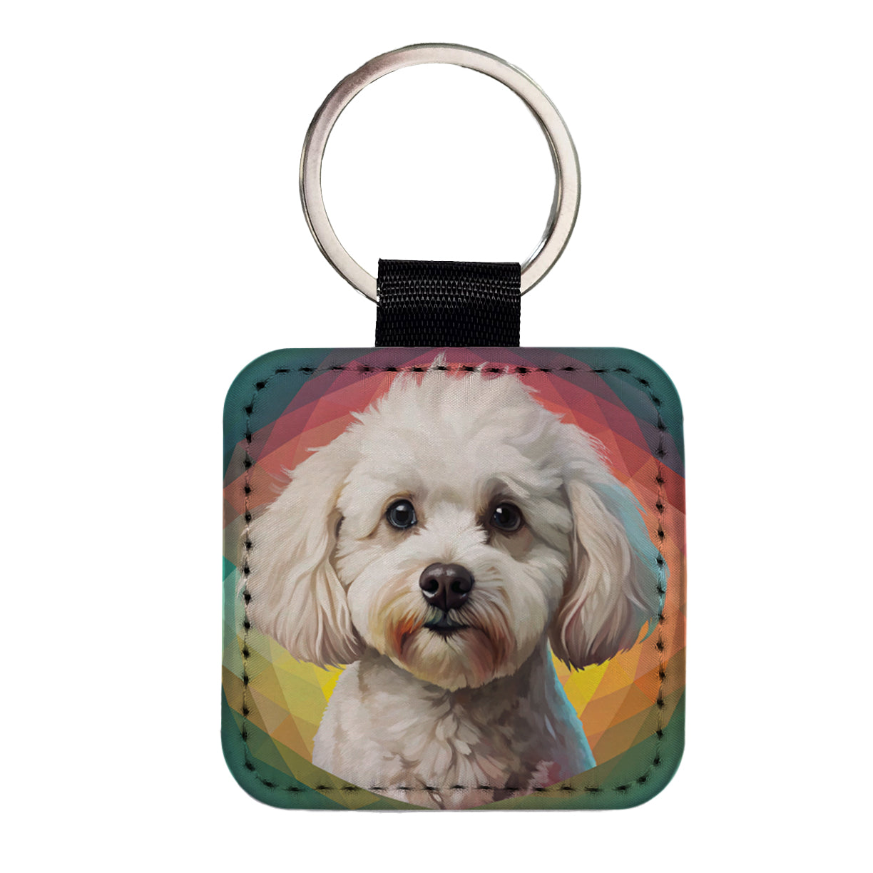 Bichon Frise Dog Contemporary Art Square Faux Leather Keychain