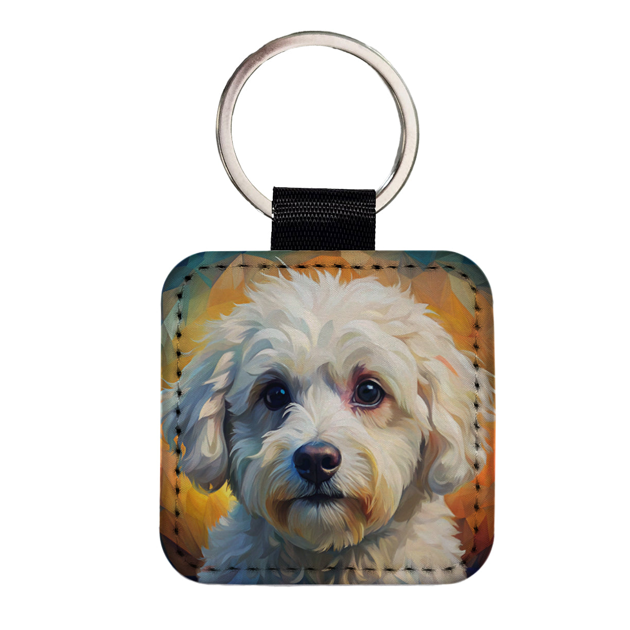 Bichon Frise Dog Expressionism Art Square Faux Leather Keychain