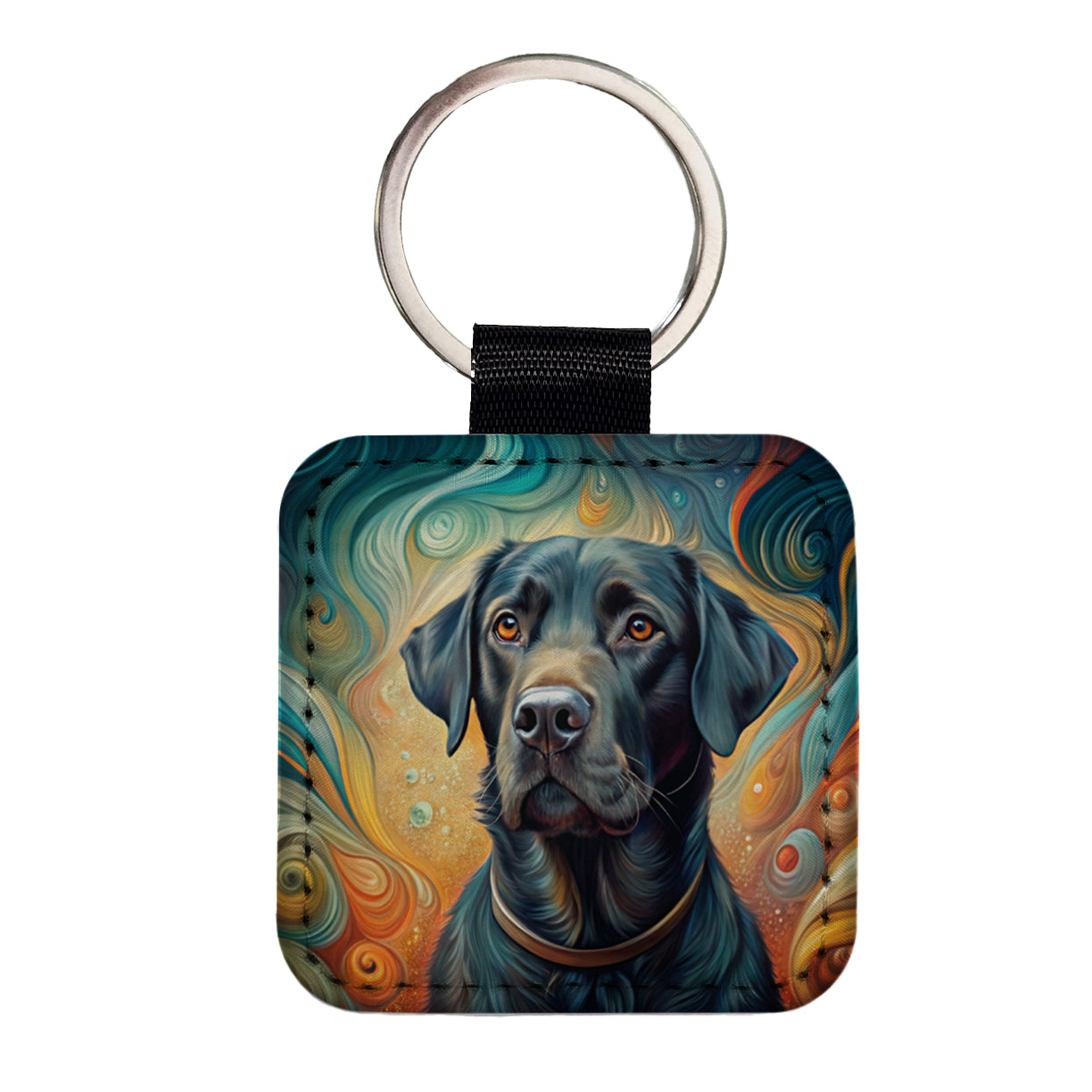 Black Labrador Retriever Dog Abstract Art Square Faux Leather Keychain
