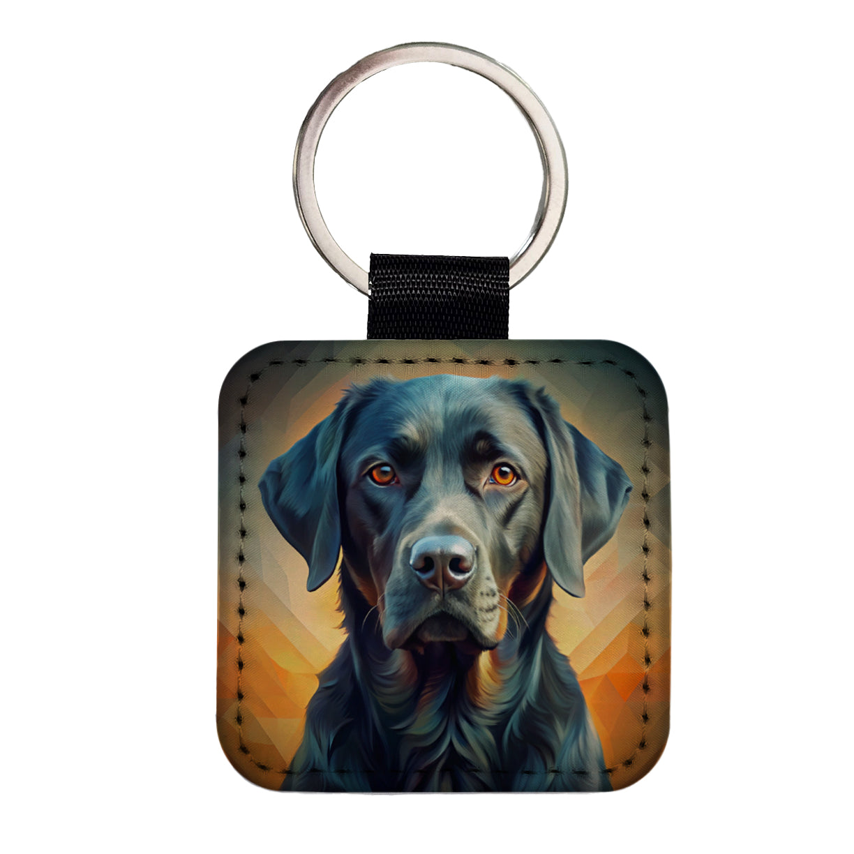 Black Labrador Retriever Dog Abstract Stylized Art Square Faux Leather Keychain