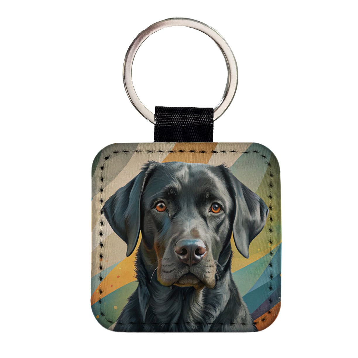 Black Labrador Retriever Dog Contemporary Art Square Faux Leather Keychain