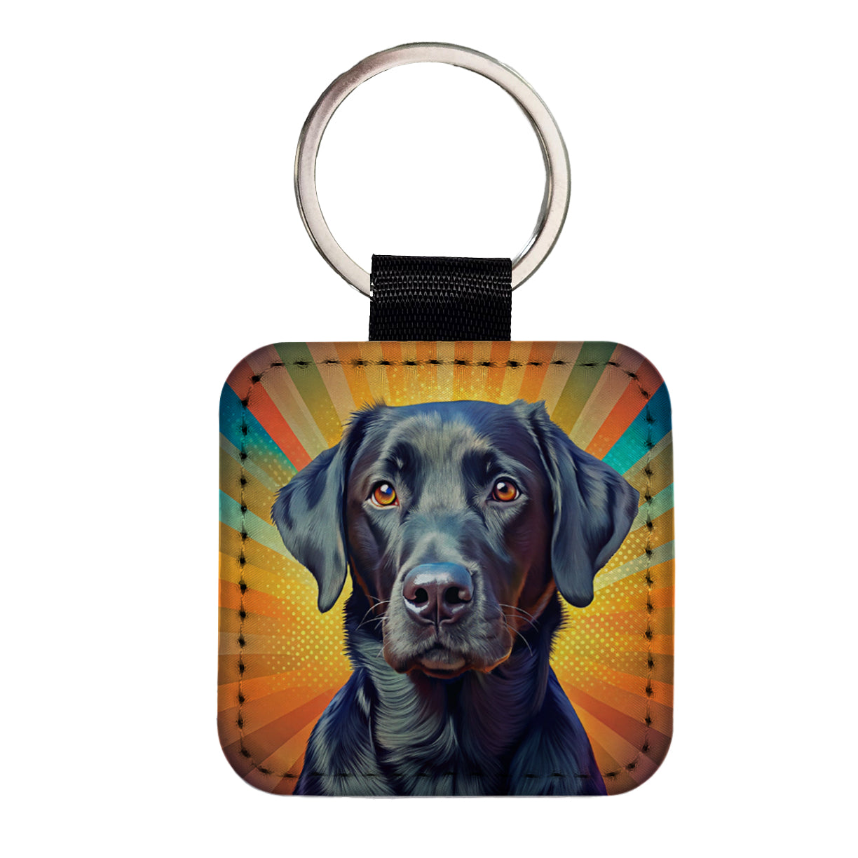 Black Labrador Retriever Dog Pop Art Square Faux Leather Keychain