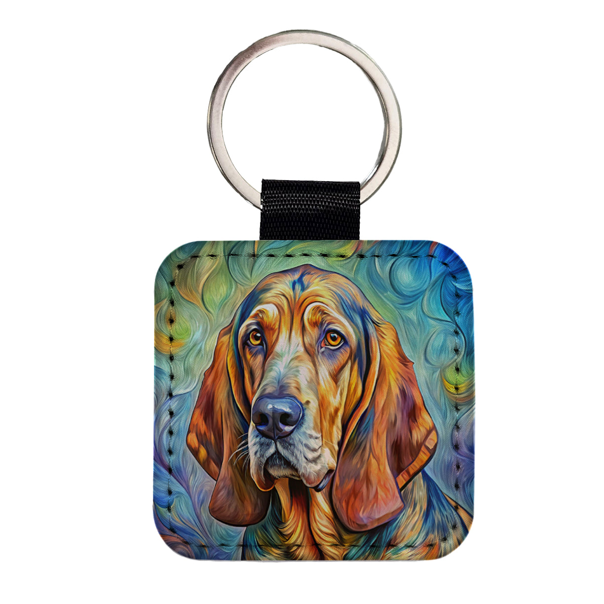 Bloodhound Dog Expressionism Art Square Faux Leather Keychain