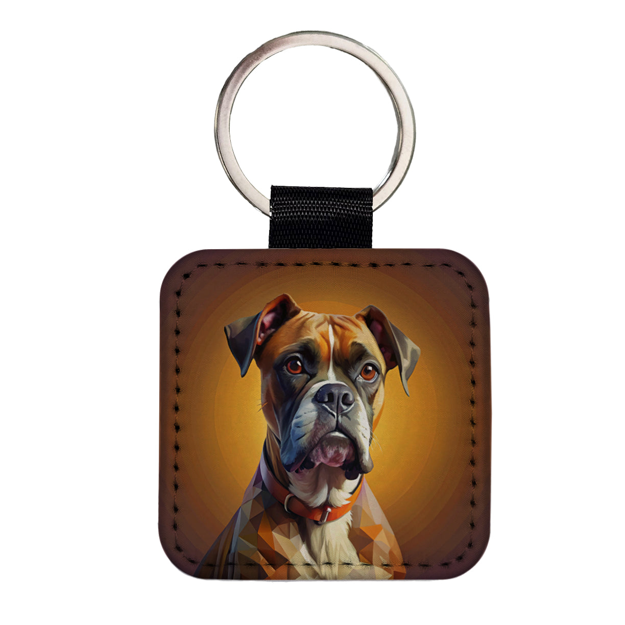 Boxer Dog Contemporary Art Square Faux Leather Keychain