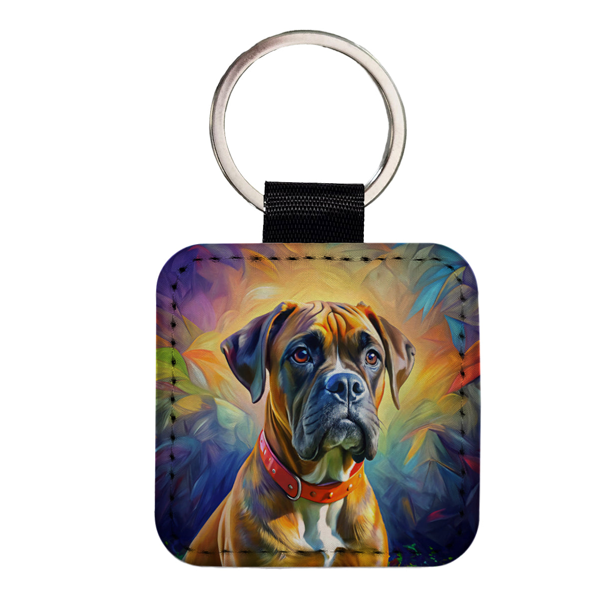Boxer Dog Expressionism Art Square Faux Leather Keychain