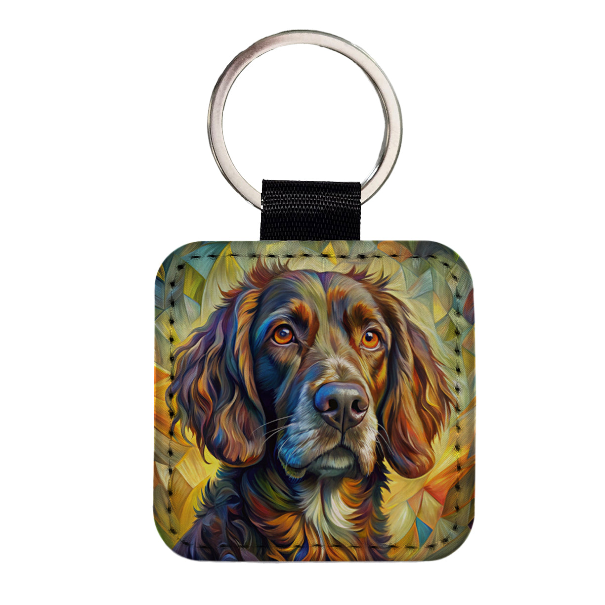 Boykin Spaniel Dog Abstract Art Square Faux Leather Keychain