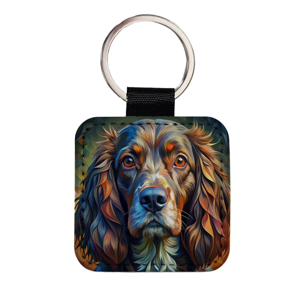 Boykin Spaniel Dog Abstract Stylized Art Square Faux Leather Keychain