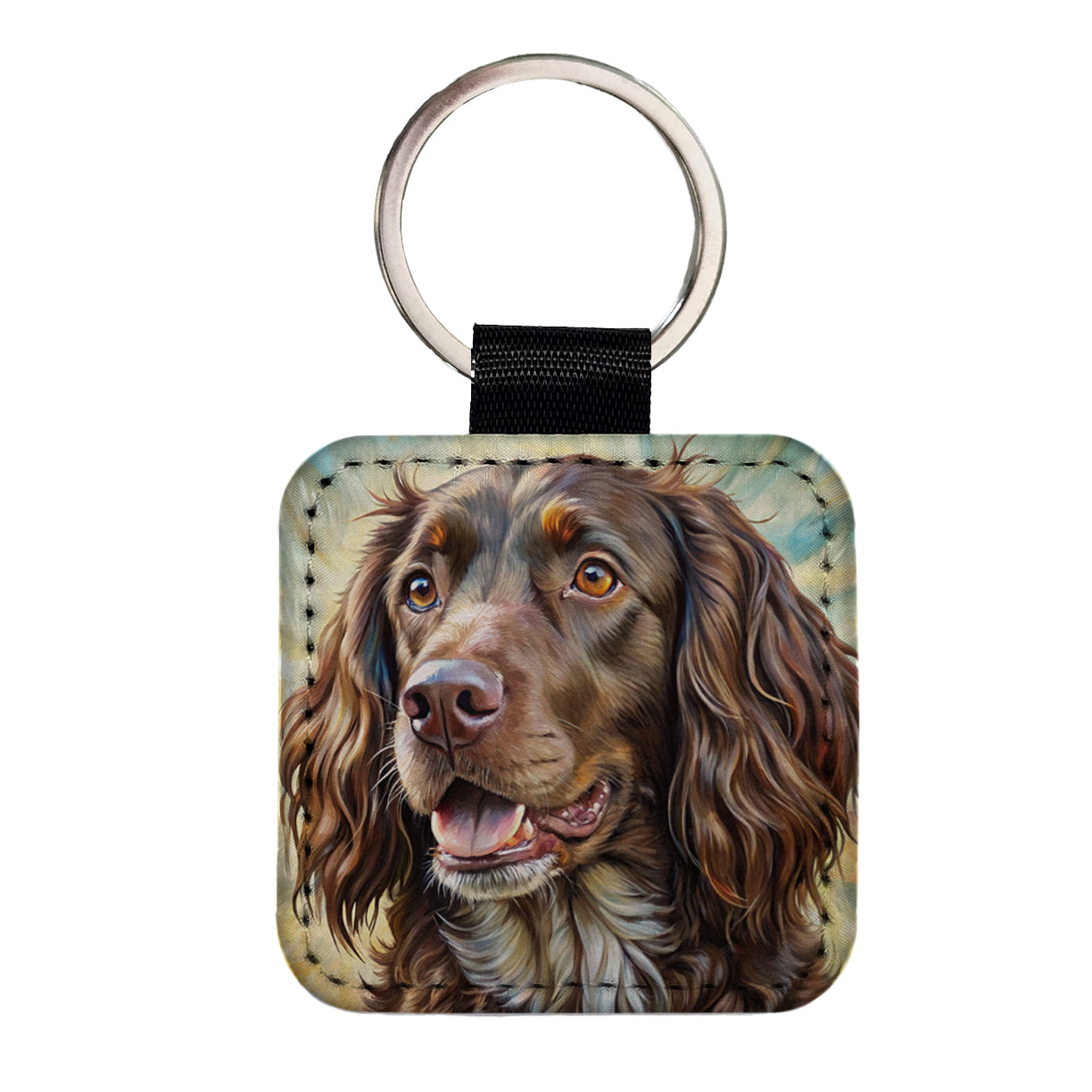 Boykin Spaniel Dog Illustration Square Faux Leather Keychain