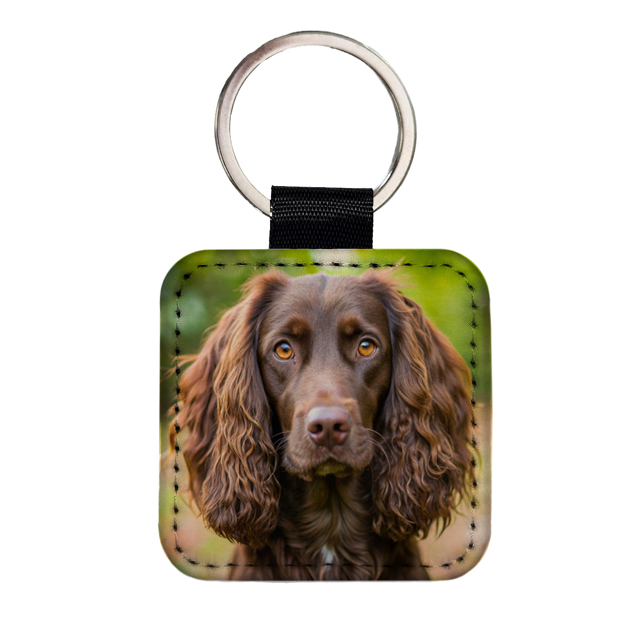 Boykin Spaniel Dog Photo Square Faux Leather Keychain