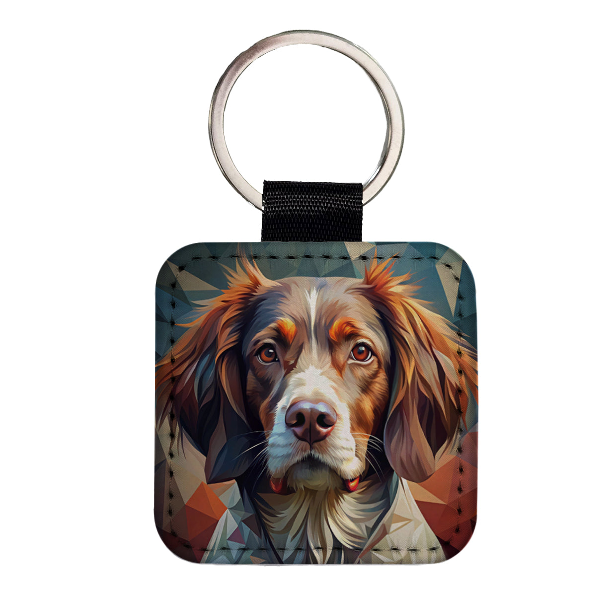 Brittany Spaniel Dog Abstract Stylized Art Square Faux Leather Keychain