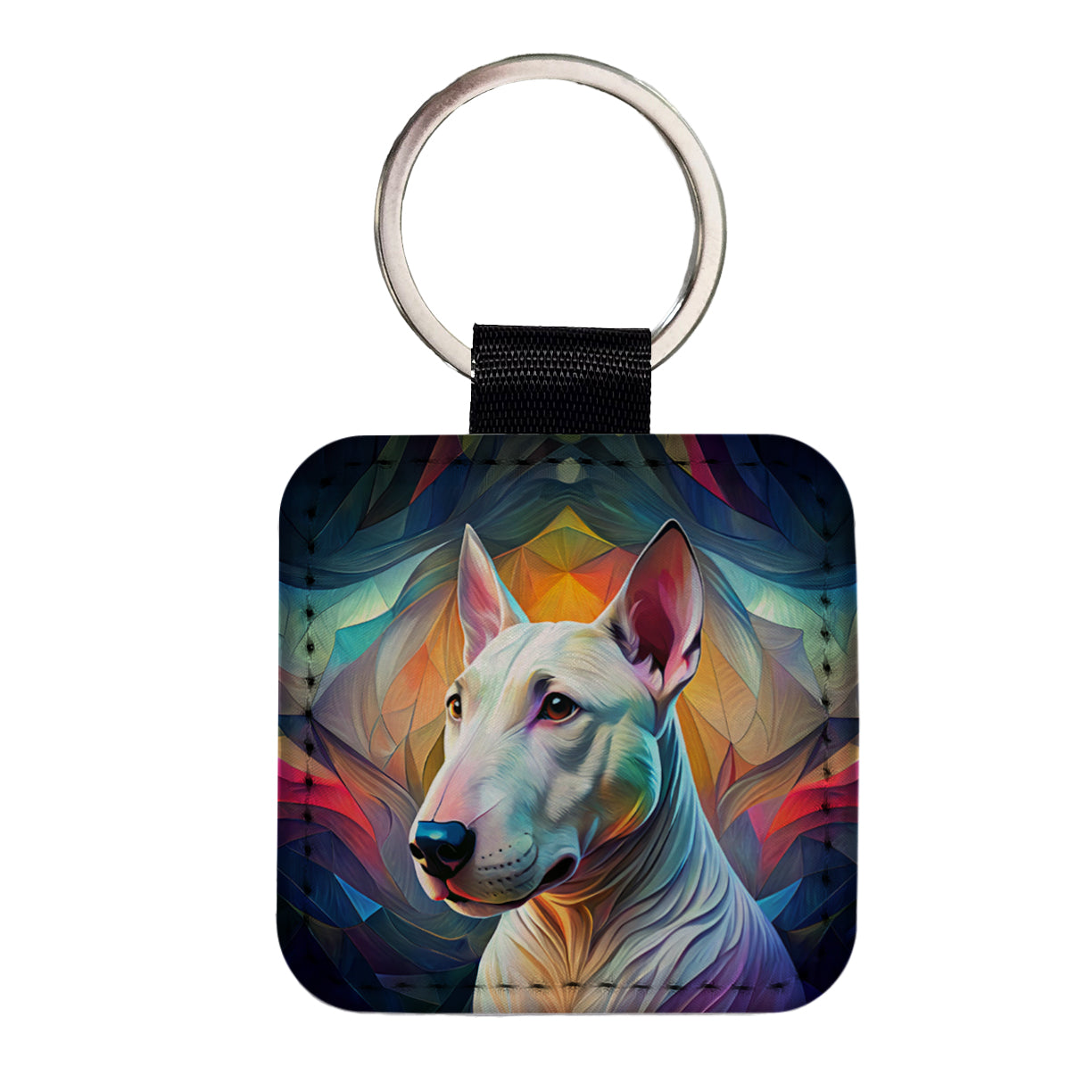 Bull Terrier Dog Abstract Stylized Art Square Faux Leather Keychain