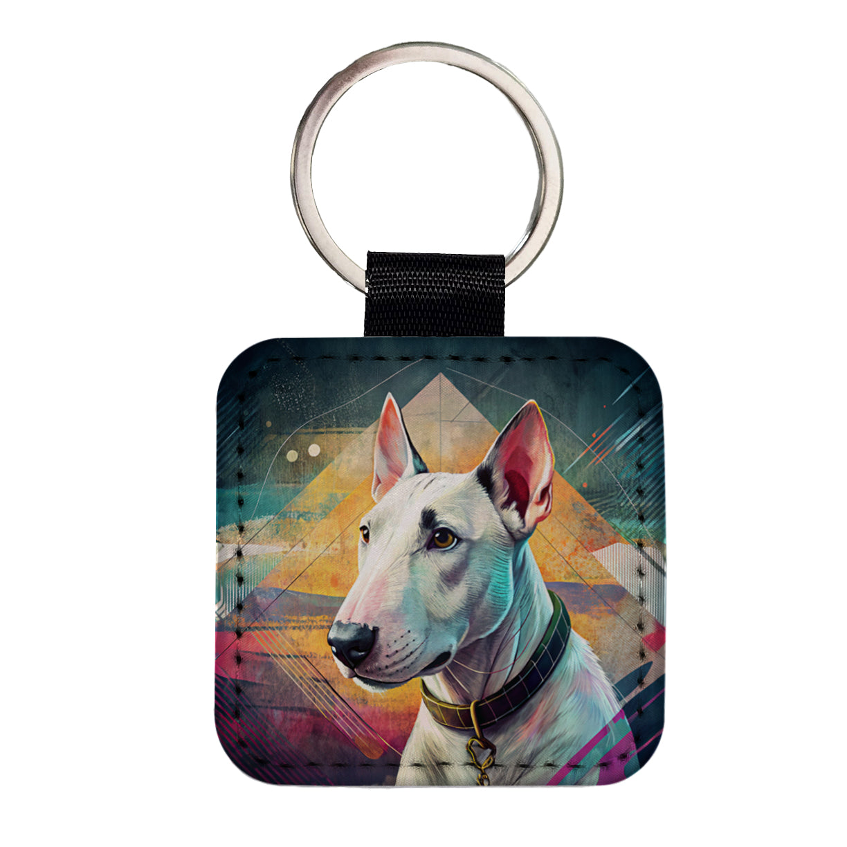 Bull Terrier Dog Contemporary Art Square Faux Leather Keychain