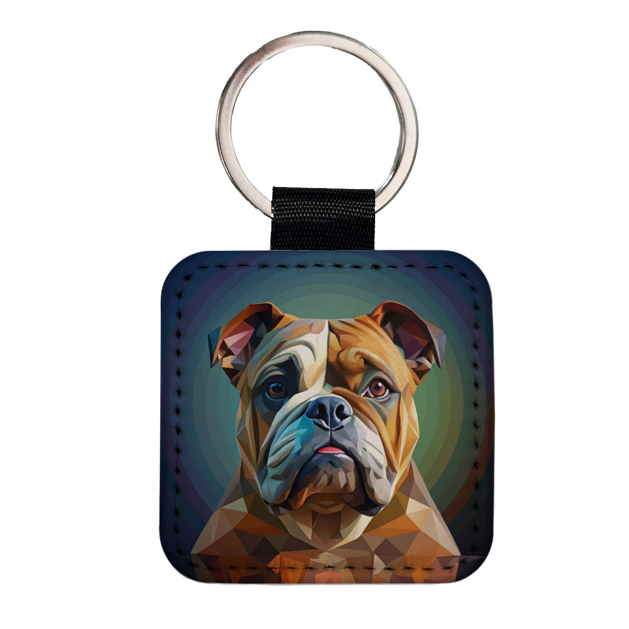 Bulldog Dog Contemporary Art Square Faux Leather Keychain