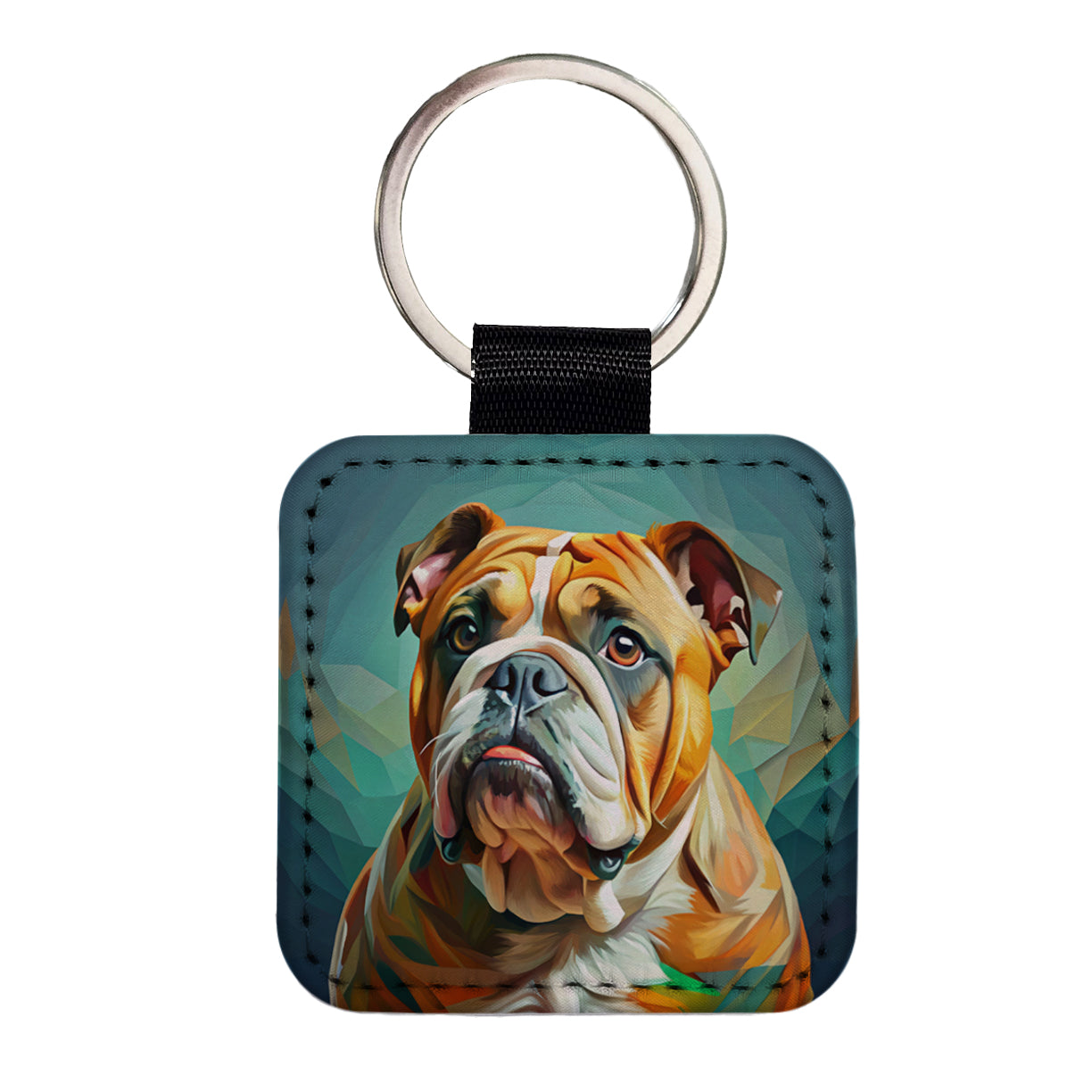 Bulldog Dog Expressionism Art Square Faux Leather Keychain