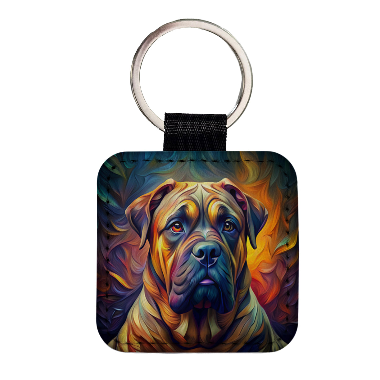 Bullmastiff Dog Abstract Stylized Art Square Faux Leather Keychain