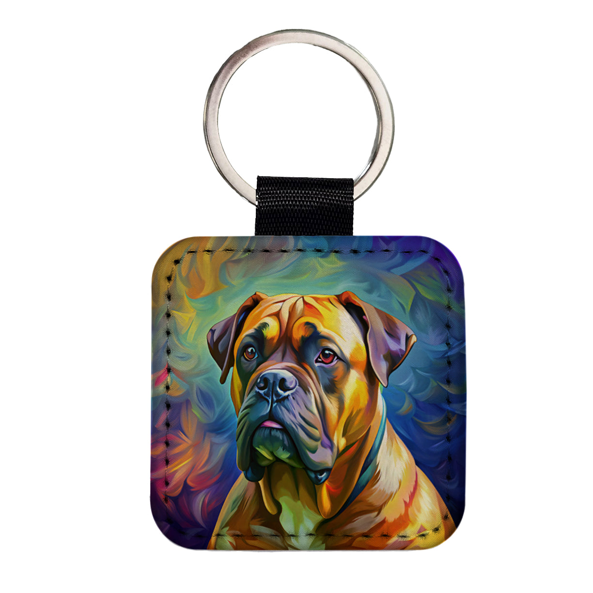 Bullmastiff Dog Pop Art Square Faux Leather Keychain