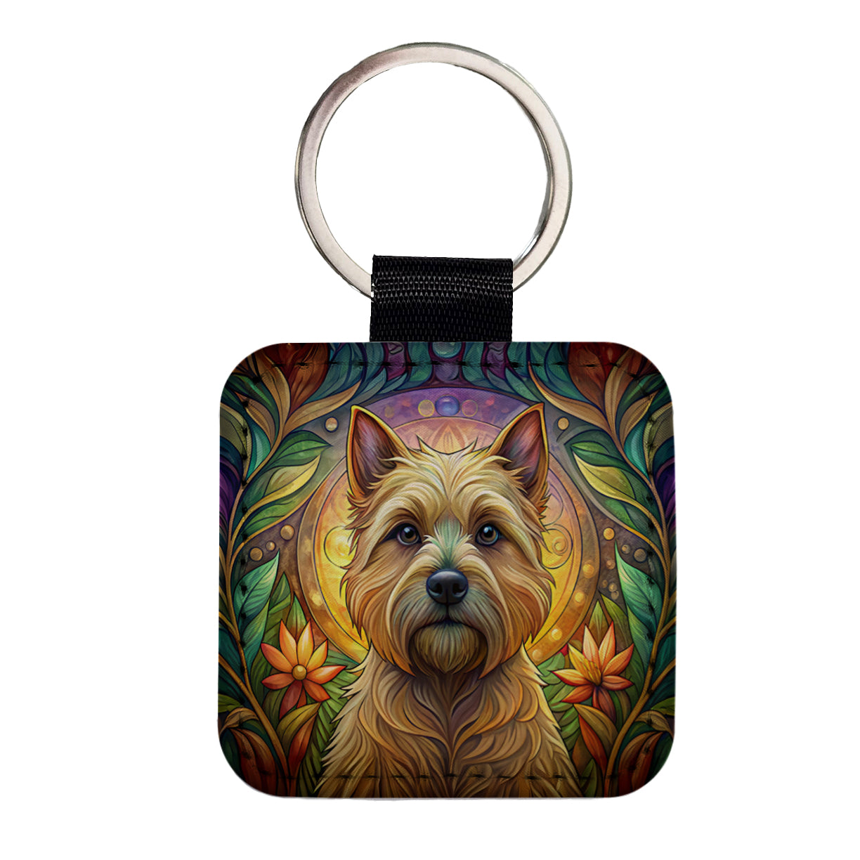 Cairn Terrier Dog Art Nouveau Square Faux Leather Keychain