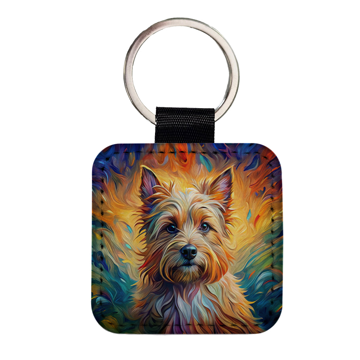 Cairn Terrier Dog Expressionism Art Square Faux Leather Keychain