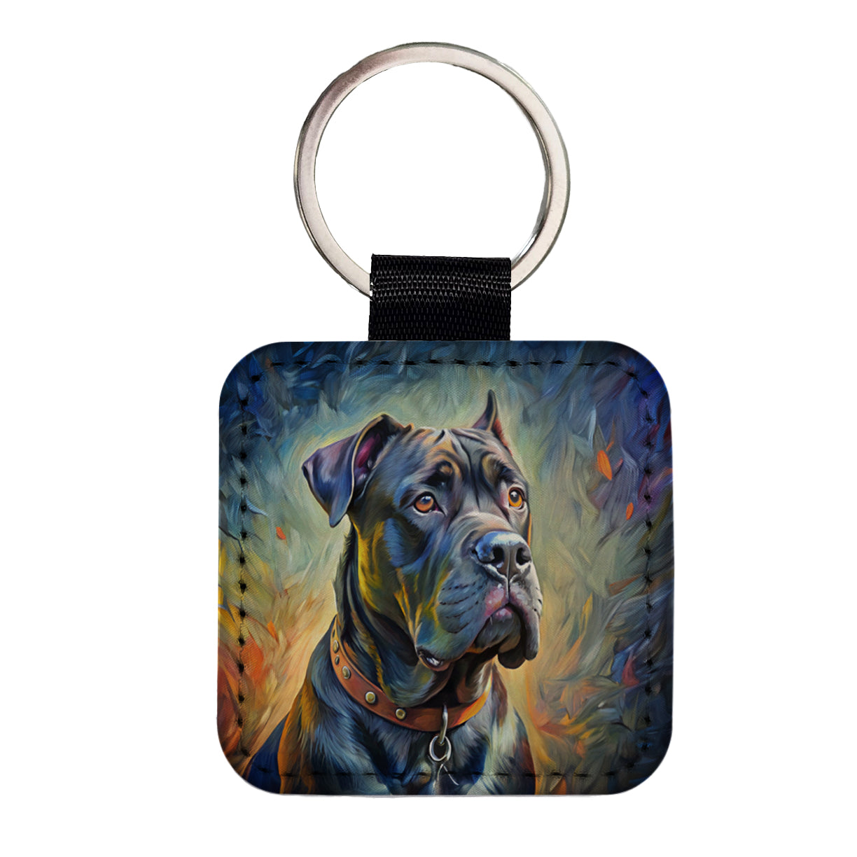 Cane Corso Dog Expressionism Art Square Faux Leather Keychain