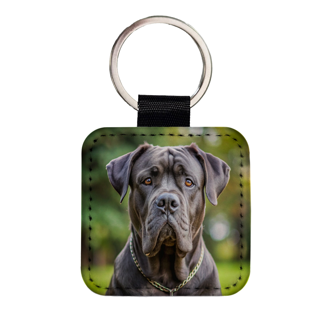 Cane Corso Dog Photo Square Faux Leather Keychain