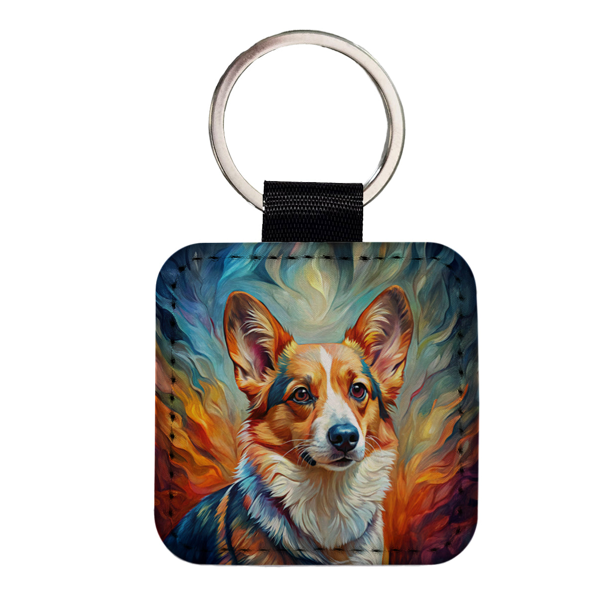 Cardigan Welsh Corgi Dog Expressionism Art Square Faux Leather Keychain