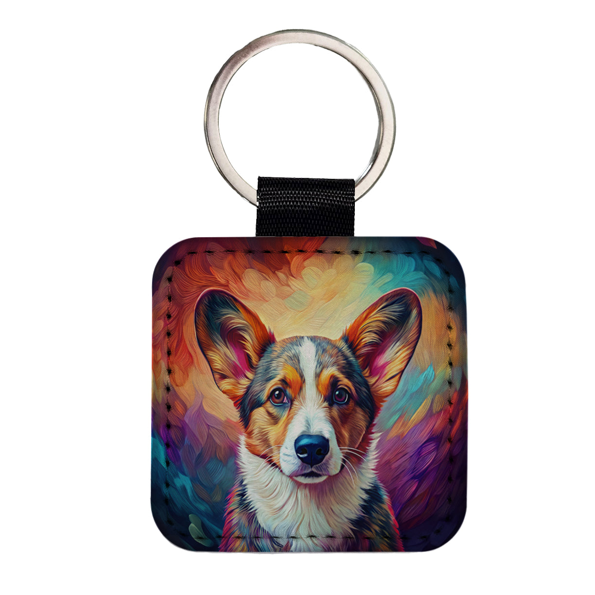 Cardigan Welsh Corgi Dog Pop Art Square Faux Leather Keychain
