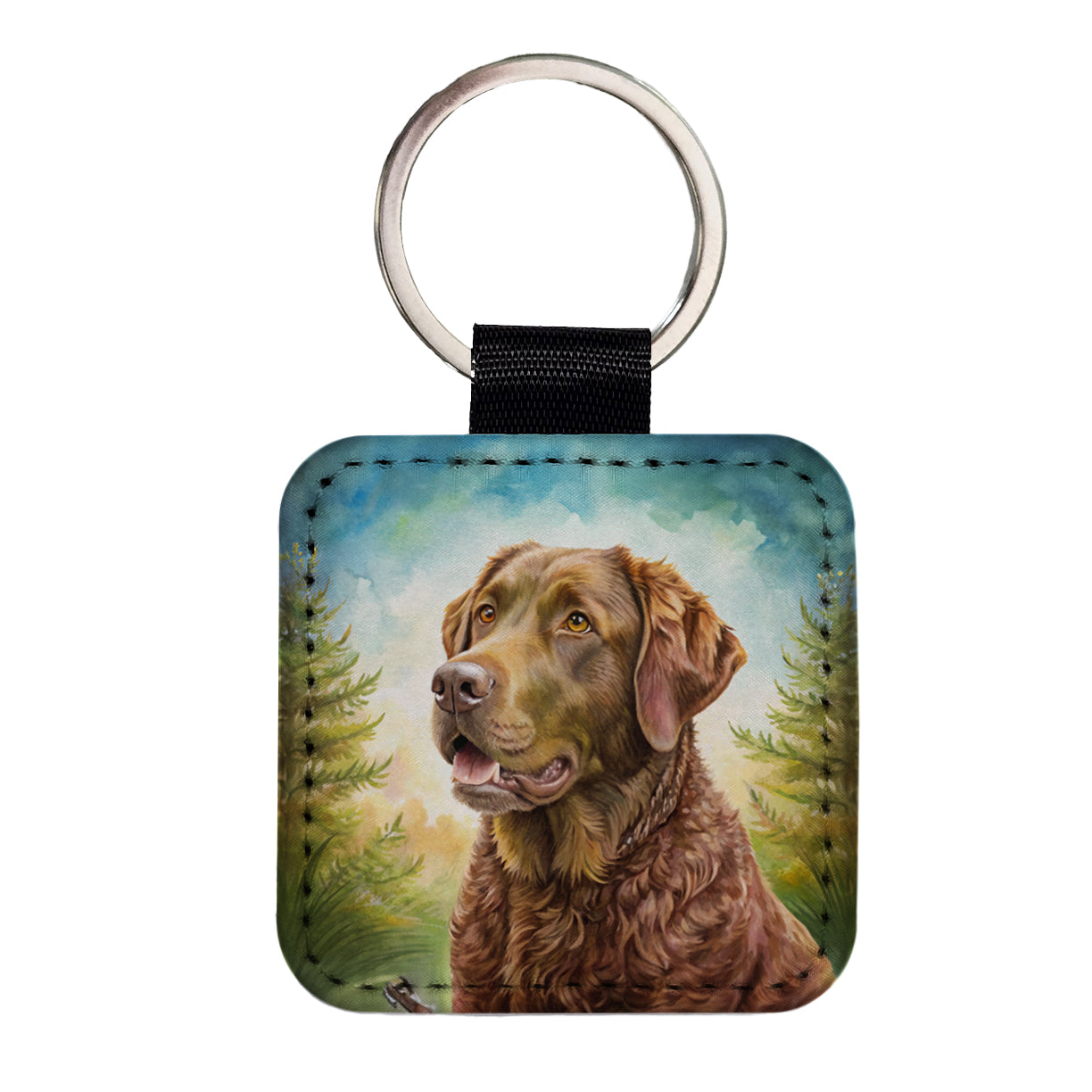 Chesapeake Bay Retriever Dog Illustration Square Faux Leather Keychain