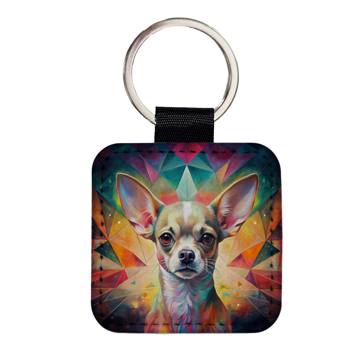 Chihuahua Dog Abstract Art Square Faux Leather Keychain