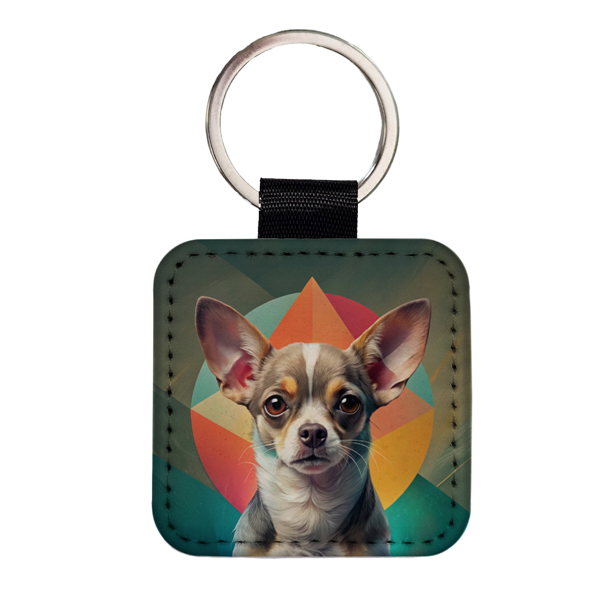 Chihuahua Dog Contemporary Art Square Faux Leather Keychain