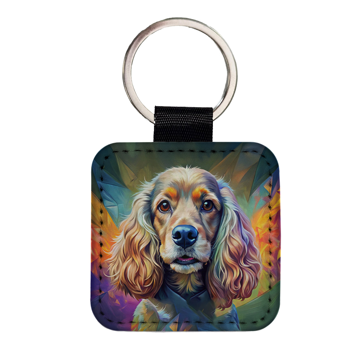 Cocker Spaniel Dog Expressionism Art Square Faux Leather Keychain