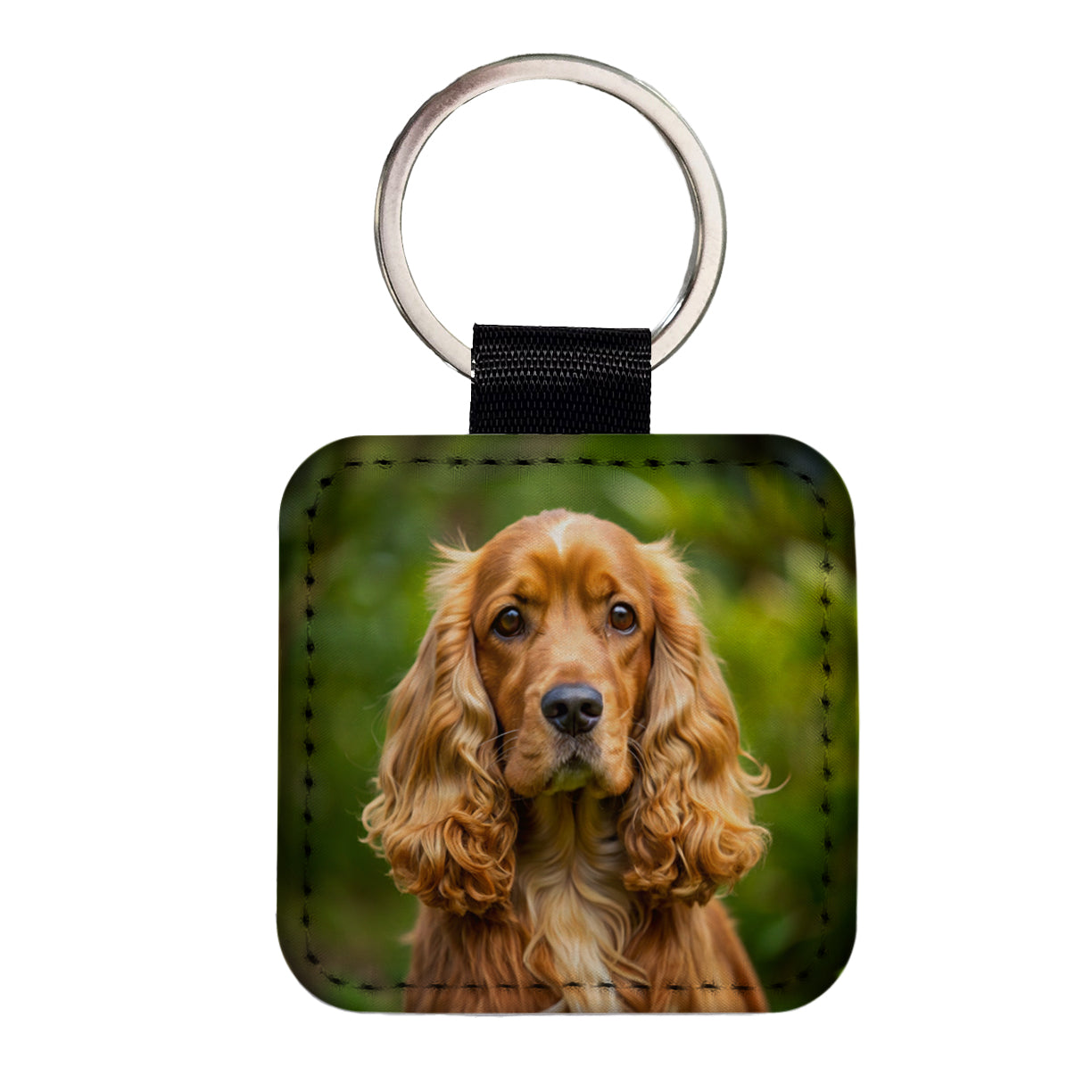Cocker Spaniel Dog Photo Square Faux Leather Keychain