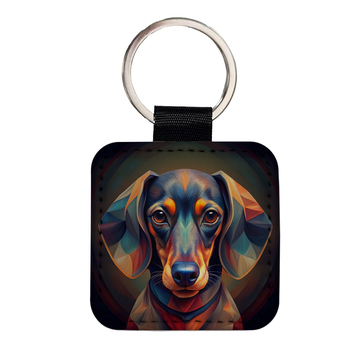 Dachshund Dog Abstract Stylized Art Square Faux Leather Keychain