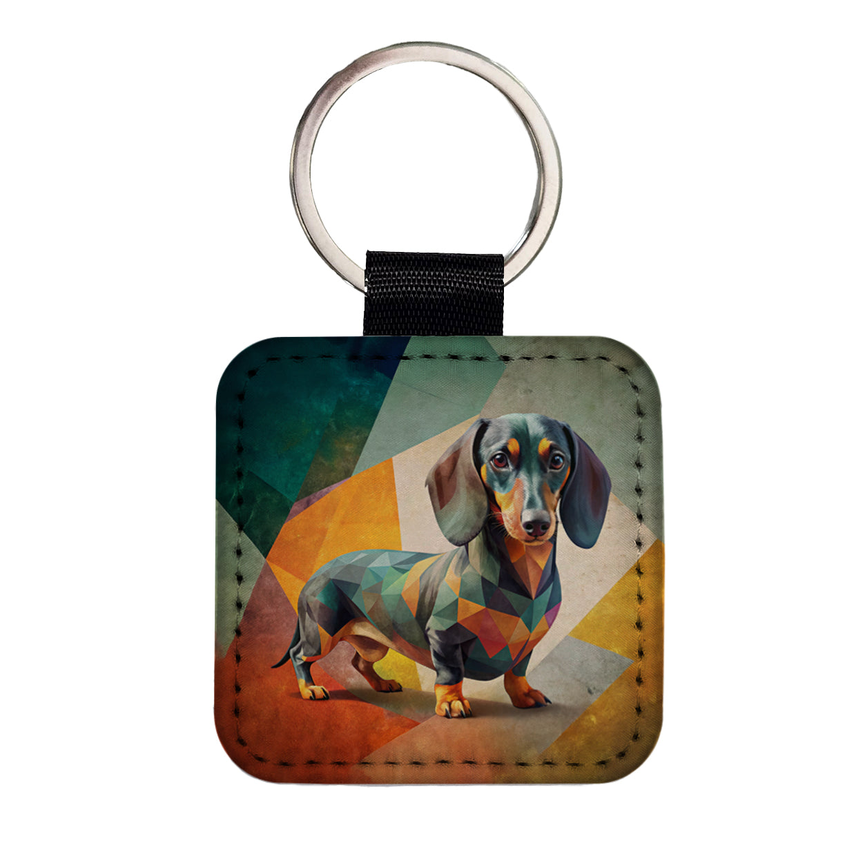 Dachshund Dog Contemporary Art Square Faux Leather Keychain