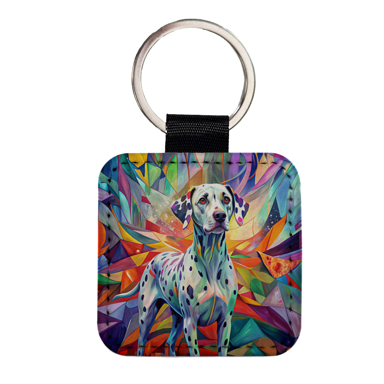Dalmatian Dog Abstract Art Square Faux Leather Keychain