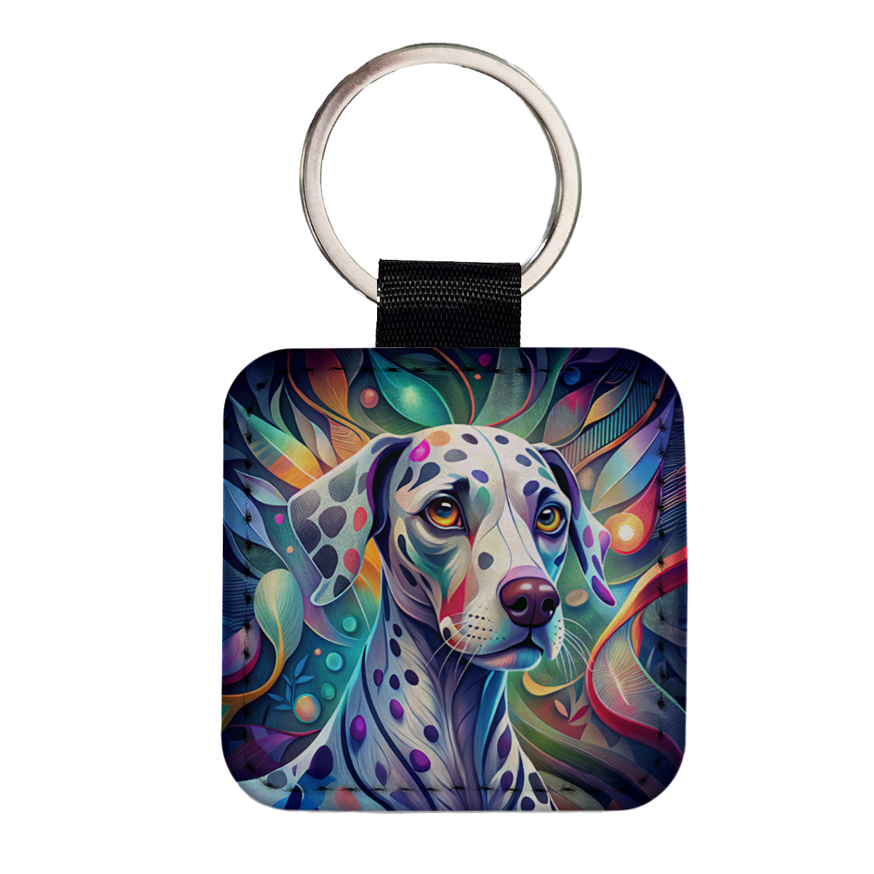 Dalmatian Dog Abstract Stylized Art Square Faux Leather Keychain